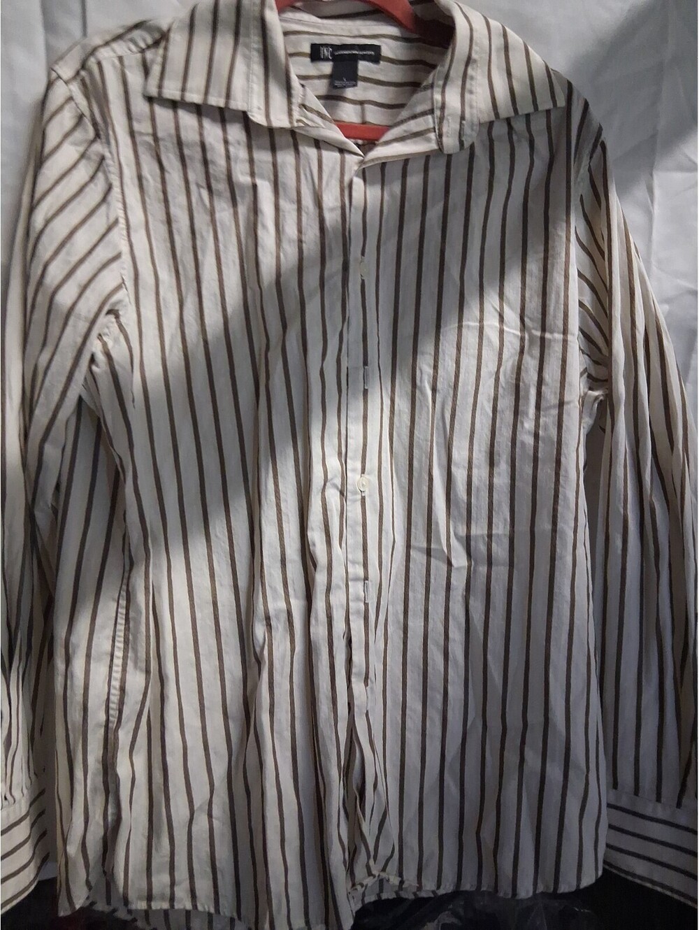 INC International Concepts Men’s White And Brown Long Sleep  Button Up Large G2